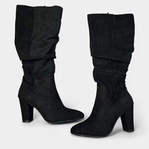 White Mountain Womens Compassion Tall Boots Black Suedette Slouchy Dressy NWT